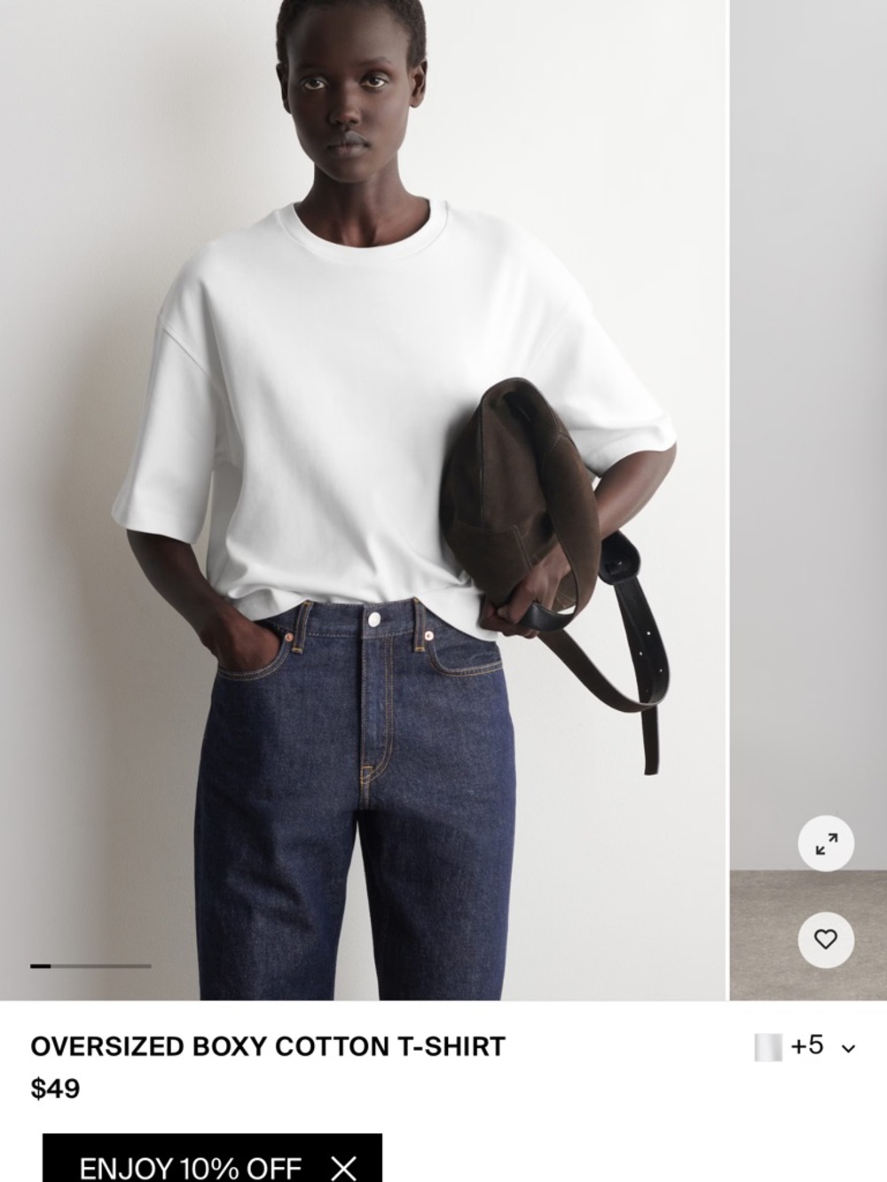 COS Oversized Boxy Cotton T-Shirt in White- size small - NWOT